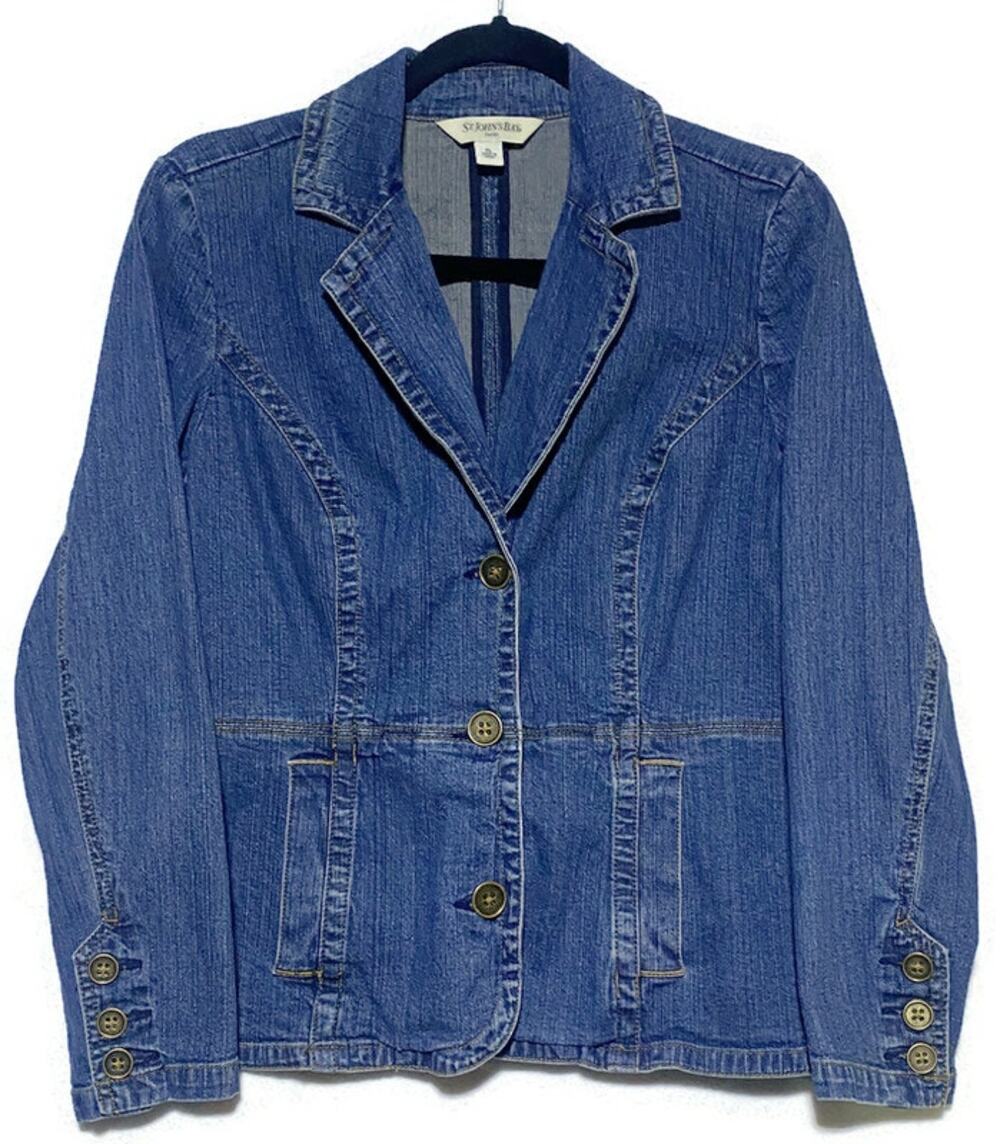 St Johns Bay Girls Blue Denim Jean Jacket Petite Large Button Front Youth
